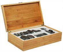 Фото | картинка Набор массажных камней из базальта в коробке из бамбука (Med-Mos/36шт/НК-1Б)
